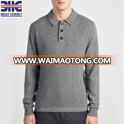 Men's pure cashmere knitted polo neck long sleeves shirt pullover sweater for mens