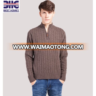 Pure cashmere sweaters for men cable knitted thick pullover with half zipper collar high quality knitwear