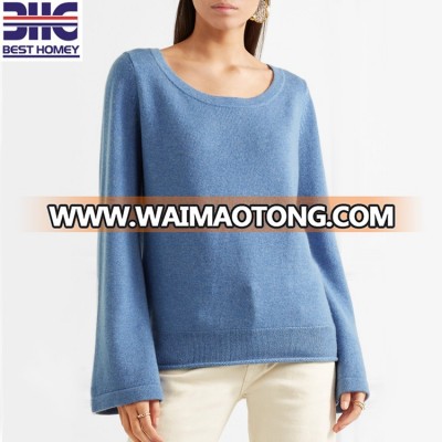 Pure cashmere knitted long sleeve boat neck ladies pullover soft sweaters for womens