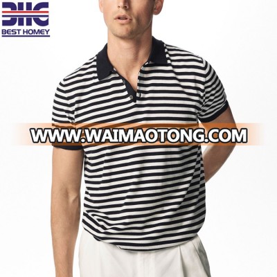 Men's polo collar 100% cotton short sleeve jumper striped design knitted sweater casual shirt