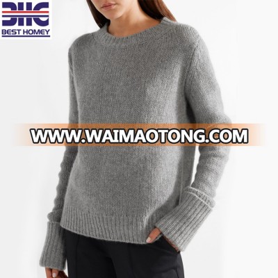 Crew neck exaggerated long sleeve pure cashmere knitted pullover sweaters for womens