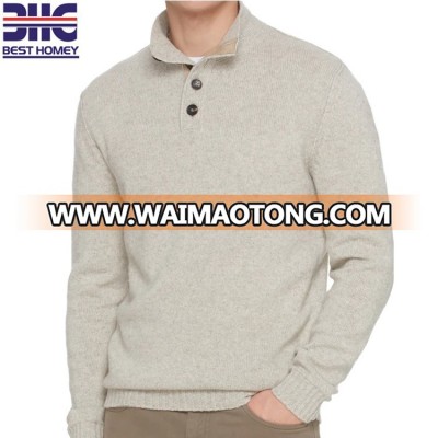 Men's 100%cashmere fashion full sleeves pullover turtleneck half button knitted polo sweaters in 2017