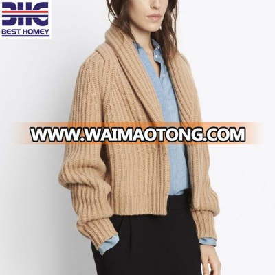 OEM service 5G 100% cashmere fashion knit shawl collar thick warm no button cardigan sweater for women girls