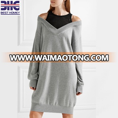 March EXPO Women clothes cotton blend fashion long sleeves sweater mini dresses